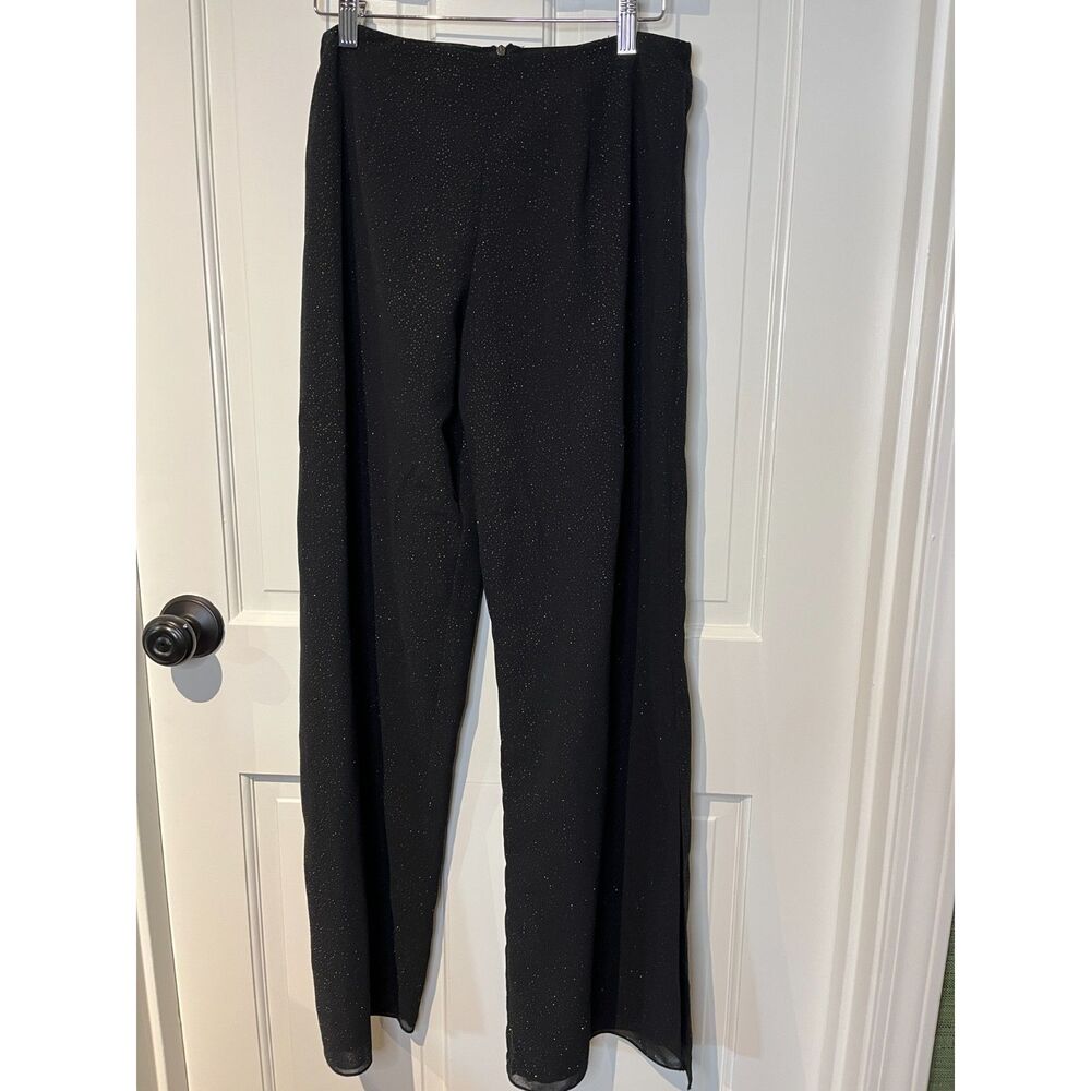 Donna Ricco Size 6 Black Gold Sparkle Sheer Wide Leg Evening Pants Made USA